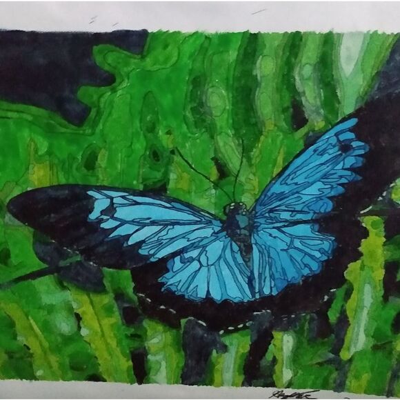 Painting of a blue butterfly - Picture 1 of 1